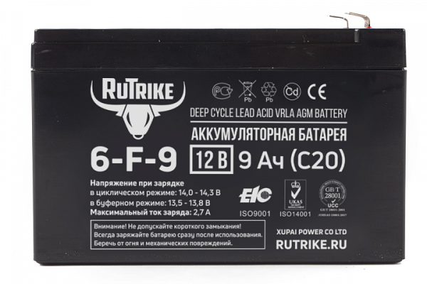 Аккумулятор RuTrike 6-F-9 (12V9A/H C20)